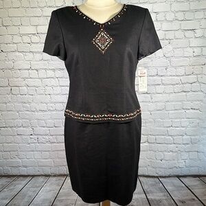 Vintage Positive Attitude Dillards Sheath Linen Blend Beaded Dress sz 10 petite